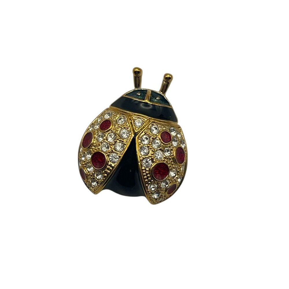Vintage 1980's Designer ROMAN Enamel & Crystal Ladybug Pin
